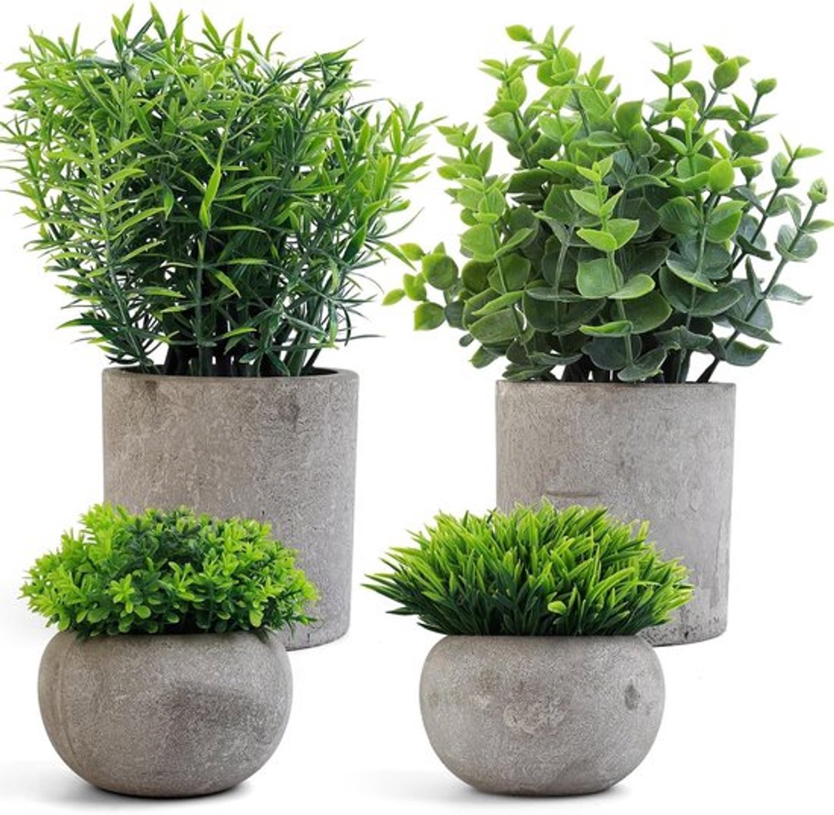 Set van 4 mini kunstplanten voor decoratie in woonkamer, slaapkamer, badkamer en kantoor - Eucalyptus, kleine neppflanten voor een frisse uitstraling in huis