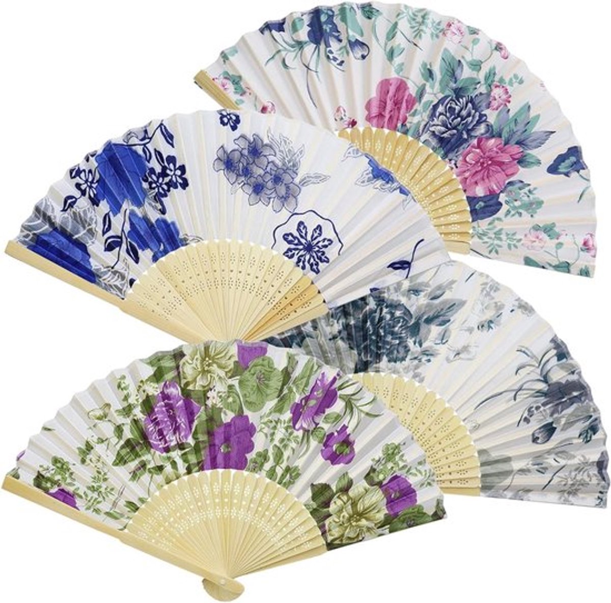 Set van 4 Japanse Vouwfans van Bamboe voor Bruiloften en Wanddecoratie - Chinese Stijl, Handgemaakt en Compact