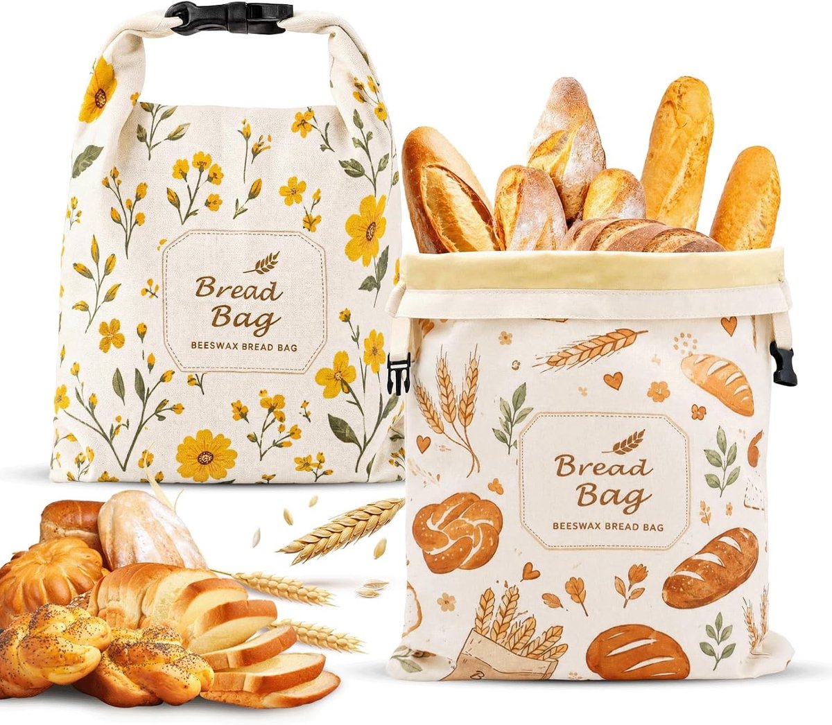 Herbruikbare Bijenwas Broodzakken - Naturel - 43 x 33 cm - Katoenen Zak met Natuurlijke Coating - Voor Brood en Bakwaren