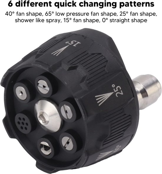 SnelShoppen - Hogedrukreiniger Spraykop, 6-in-1 Multifunctionele Verstelbare Spuitmond met 1/4 Plug Aansluiting, Zwart - Ideaal voor Tuin, Autos en Sc van Snelshoppen — afbeelding 4