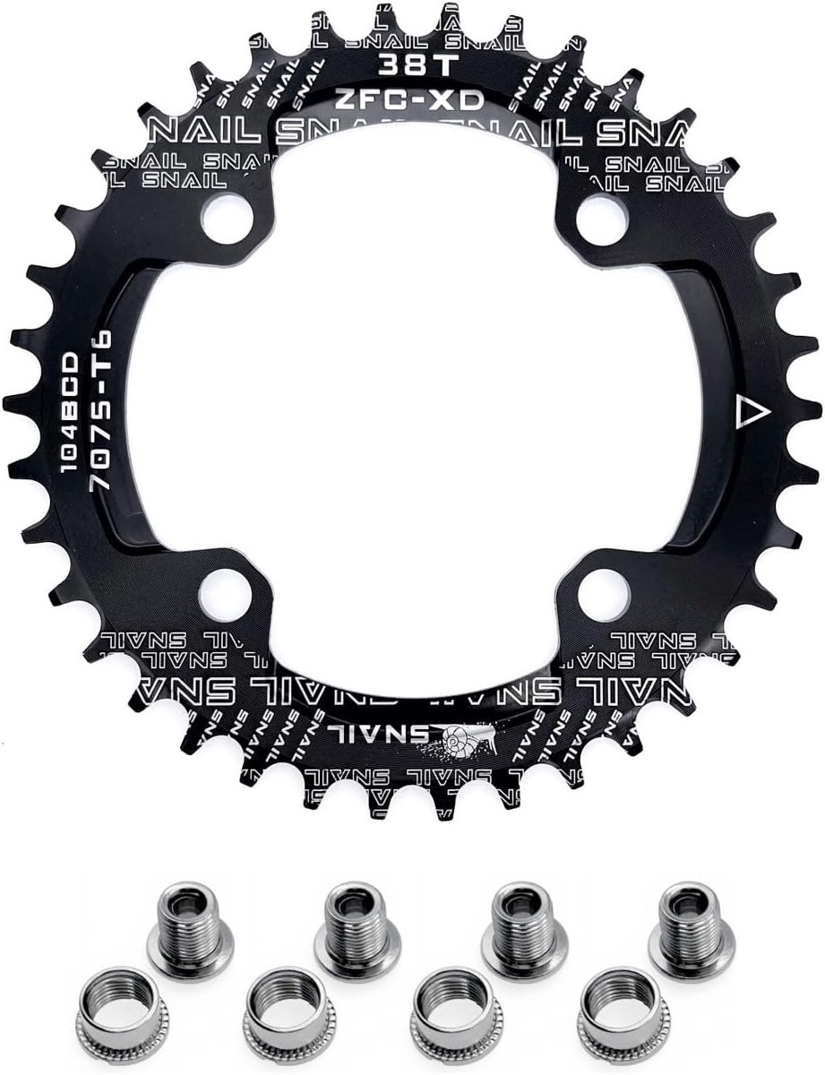 SnelShoppen - 38T Narrow Wide Kettingblad 104BCD met Bouten voor Mountainbike, Racefiets, MTB, BMX - Geschikt voor XC Off-Road, AM FR DH Fietsen