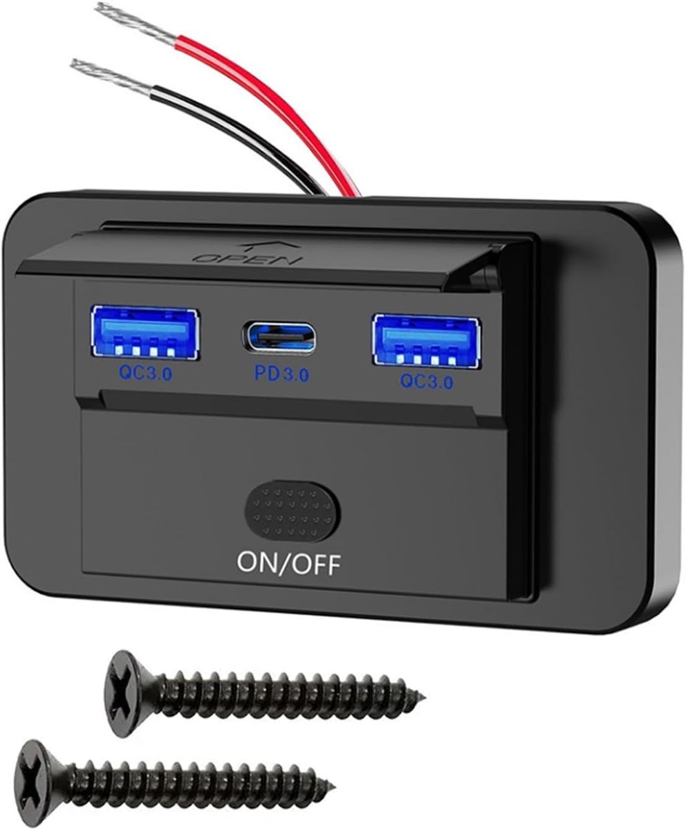 SnelShoppen - USB Socket 12V, Dubbele 36W PD Type C & QC3.0 Auto Paneelmontage Oplader, Waterdichte Auto USB Stopcontacten, Oplader voor 12V/24V RV AT