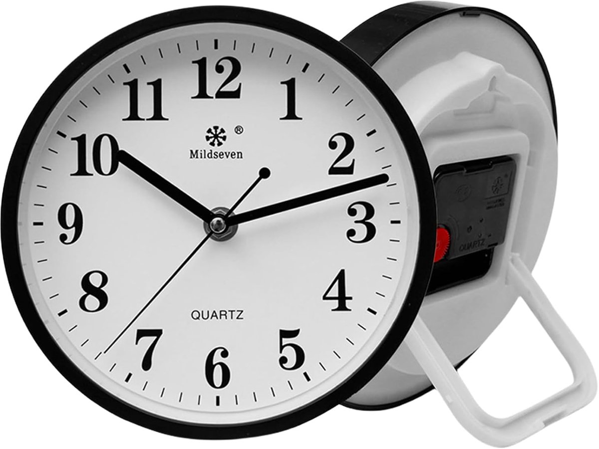 SnelShoppen - 23cm Grote Wandklok Hangend of Staand - Geluidloos, Hoge Precisie Quartz, Moderne Witte Klok voor Keuken, Woonkamer, Kantoor (Zwart)