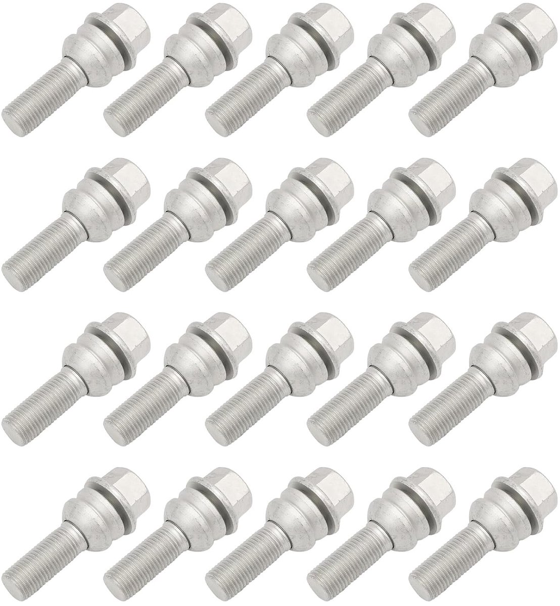 SnelShoppen - 20 x Conische Wielbouten M14x1.5 Zilver voor Audi Q7 Amarok Transporter Touareg - Stalen Wielmontage 66 mm