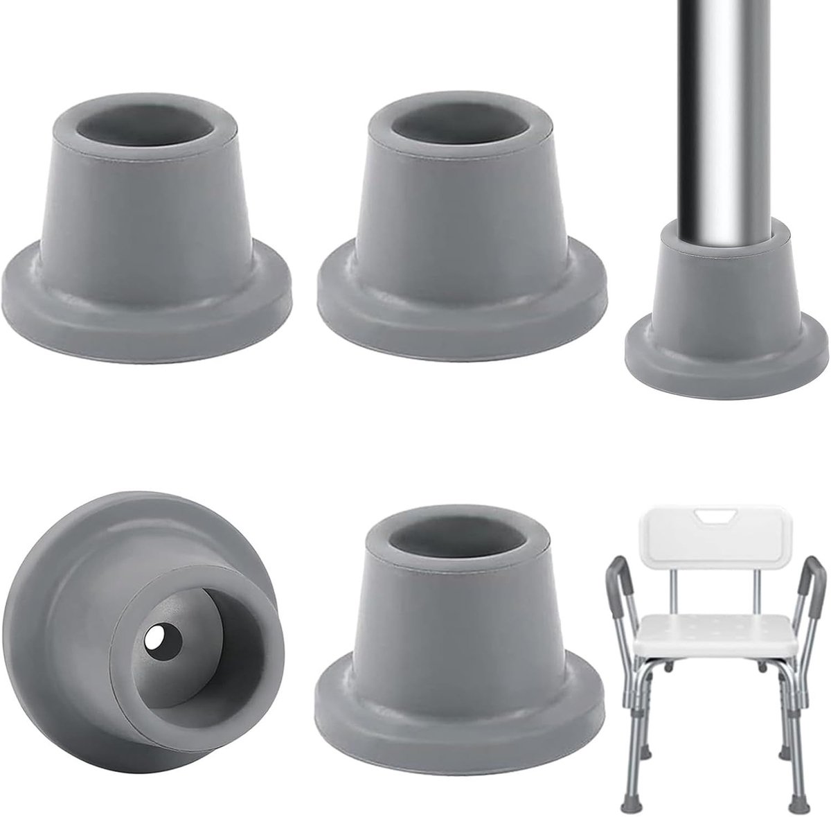 Vervangende Poten voor Badstoelen met Grijze Siliconen Caps en Antislip Zuignappen - Universeel en Geschikt voor Babystoelen en Badkamerstoelen