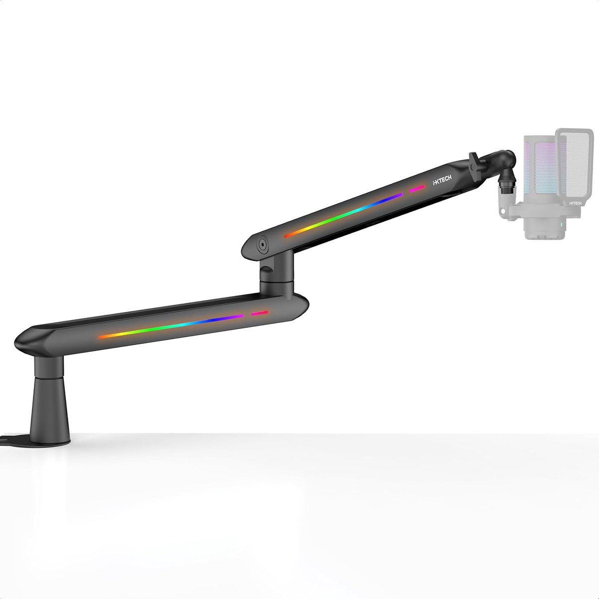 SnelShoppen - IXTECH RGB Verstelbare Microfoon Boom Arm Stand met Bureau Mount Klem, Draaibare Microfoonhouder met Kabelbeheer voor Podcast, Streaming