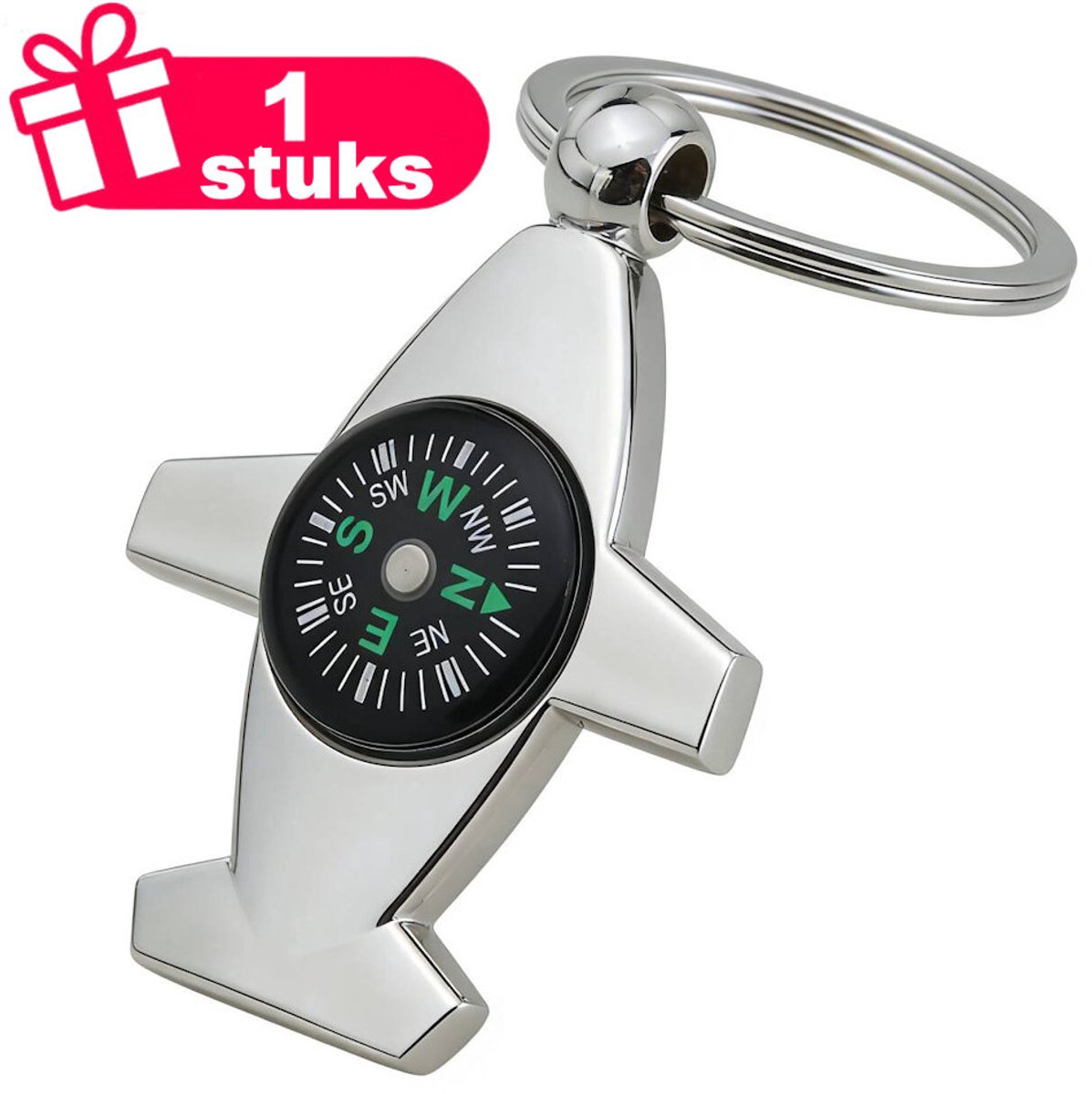 Decopatent - Premium Keychain - Metalen Sleutelhanger Vliegtuig met Kompas - Luxe Keychain - Sleutelring - Cadeau voor Reizigers en Piloten