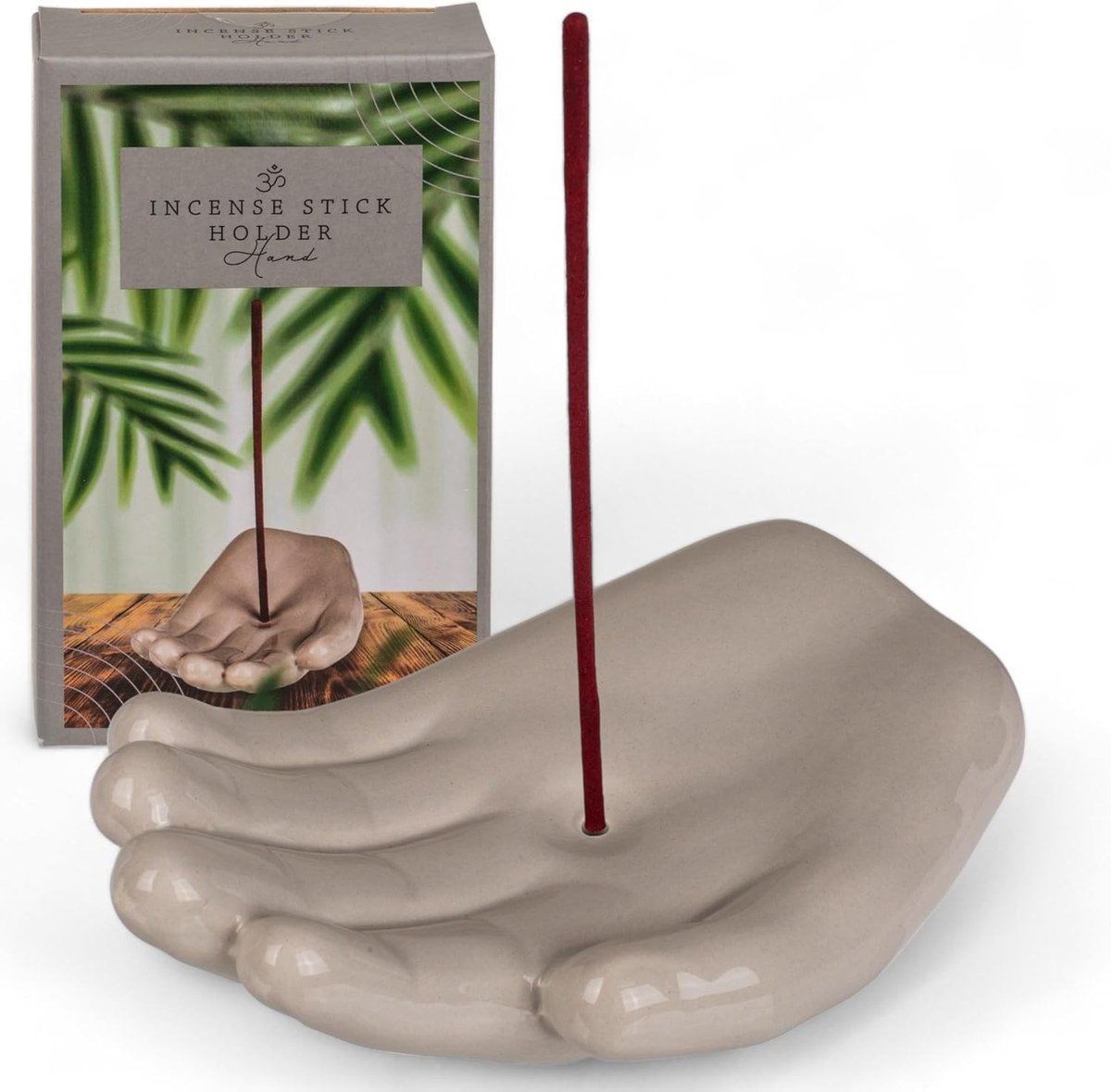 SnelShoppen - MIJOMA Wierookhouder Hand - Keramiek, Spiritueel Accessoire, Wit-Grijs-Zwart, Harmonieus Ontwerp, 12x7.5x2.5cm (Grijs)