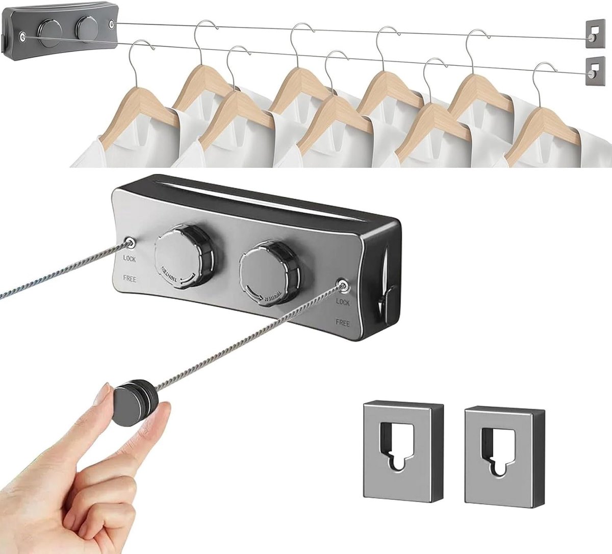Retractable waslijn 5,2m - dubbel touw - roestvrij staal - ideaal voor binnen en buiten - ShopVlot