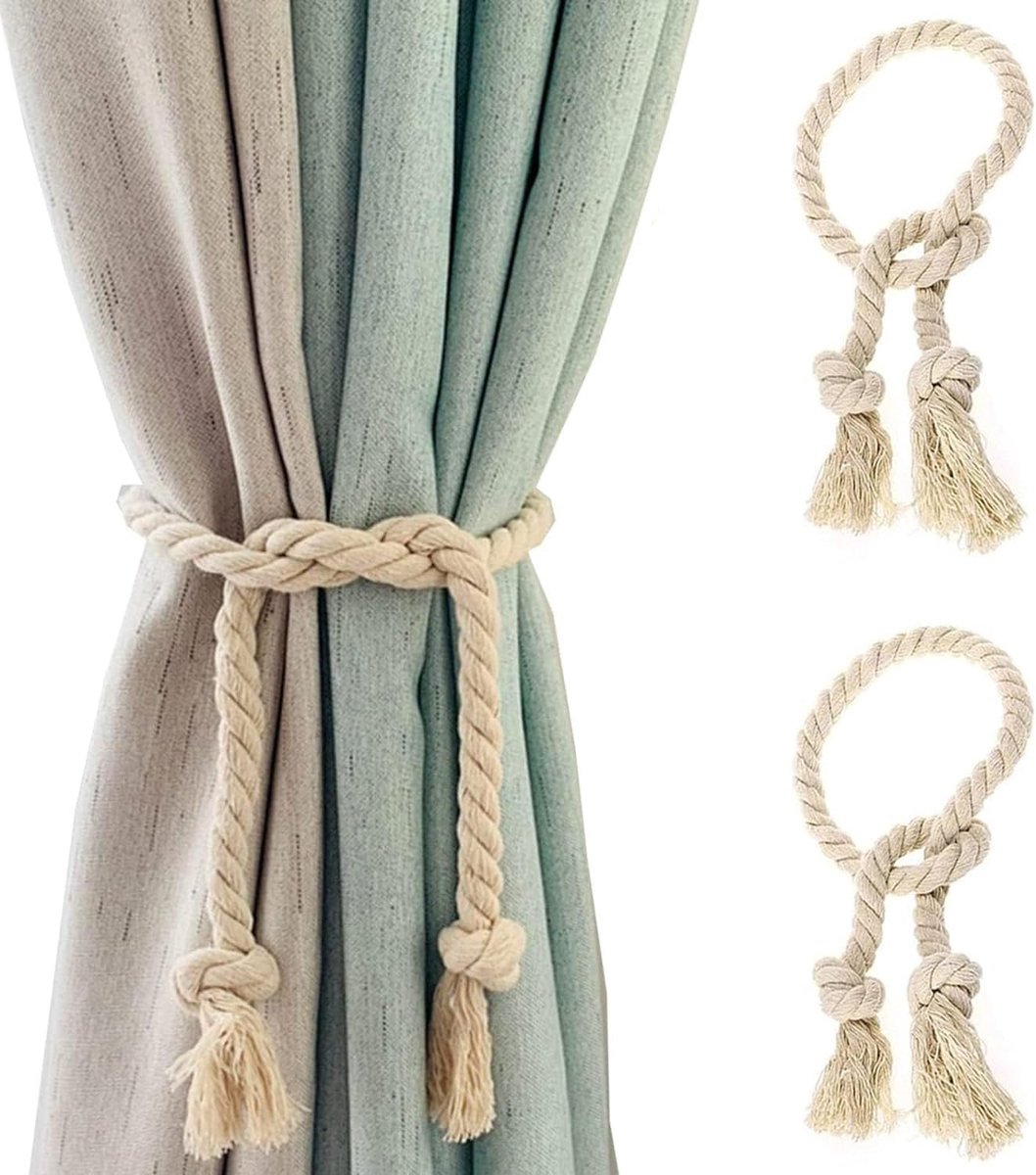 SnelShoppen - Gordijn Riemen Gordijnhouders, Handgeweven Katoenen Riemen 100 cm, Beige Gordijn Hangers voor Woonkamer, Slaapkamer, Feest, Tuin, Keuken