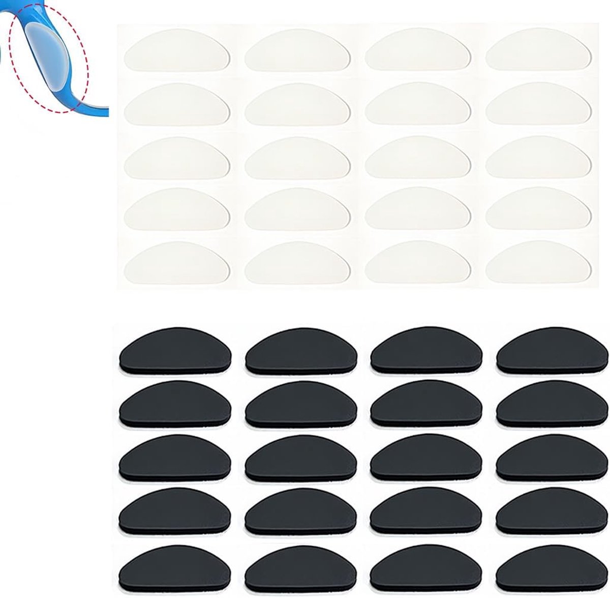 SnelShoppen - 20 Paar Silicone Neuspads voor Brillen - Zelfklevende, Antislip Neuspads - Zachte Silicone Neussteunen voor Zonnebrillen - Ideaal voor D