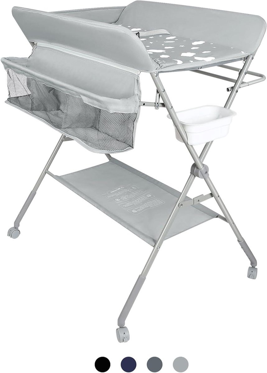 Baby Verschoontafel - Baby Tafel - Baby Verzorgen - Inklapbaar Met Wielen - 80x58x90cm - Lichtgrijs