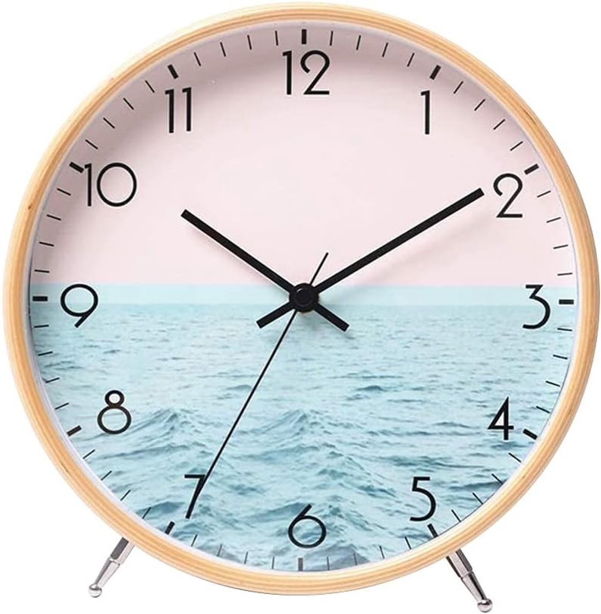 Wandklok - Zee - 8,6 Inch - Houten Kwartsklok met Stil Mechanisme - Voor Woonkamer en Keuken