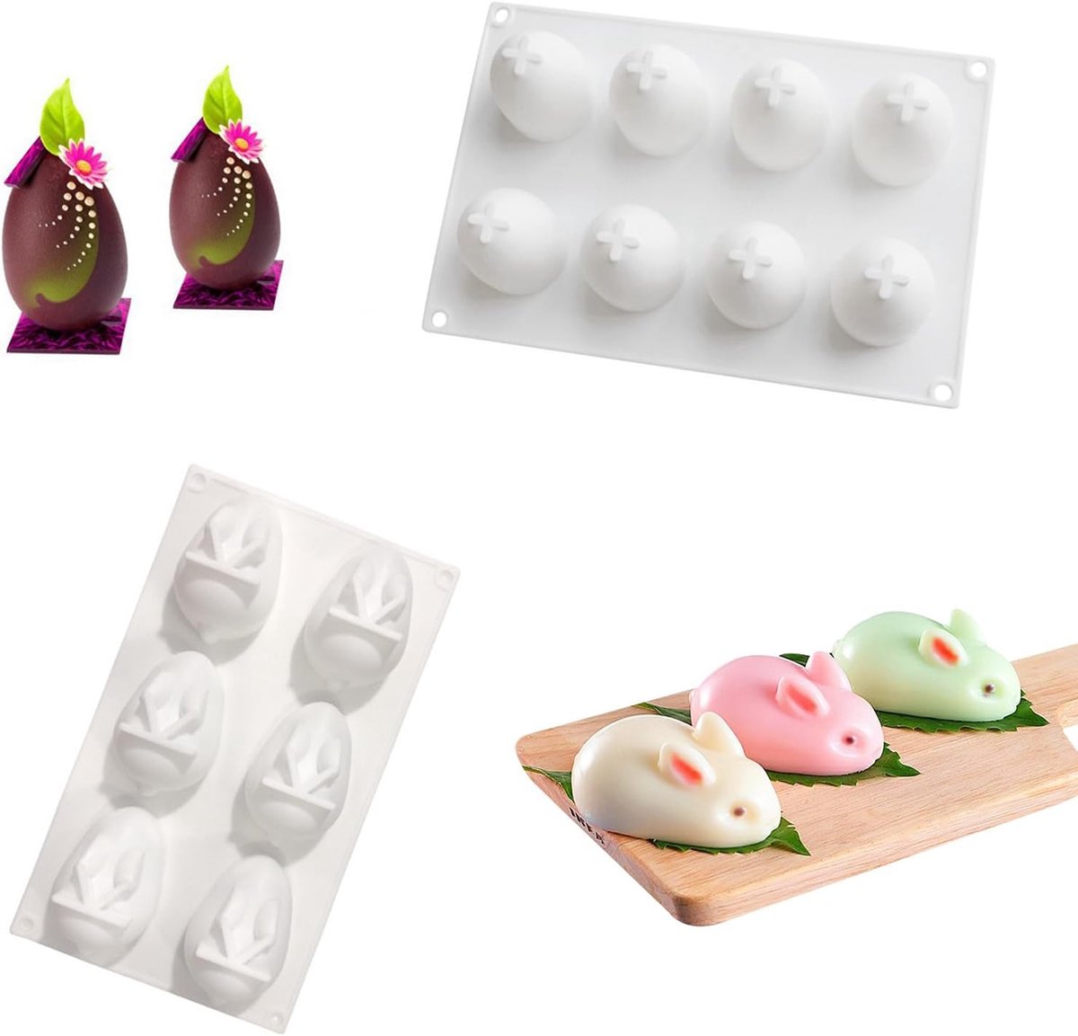 SnelShoppen - Silicone Mallen - Paashaas en Ei Mallen, Multi-cavity Bakvorm voor Mousse, Cake, Pudding, Gelatine, Dessert, Fondant, Cheesecake, Zeepvo