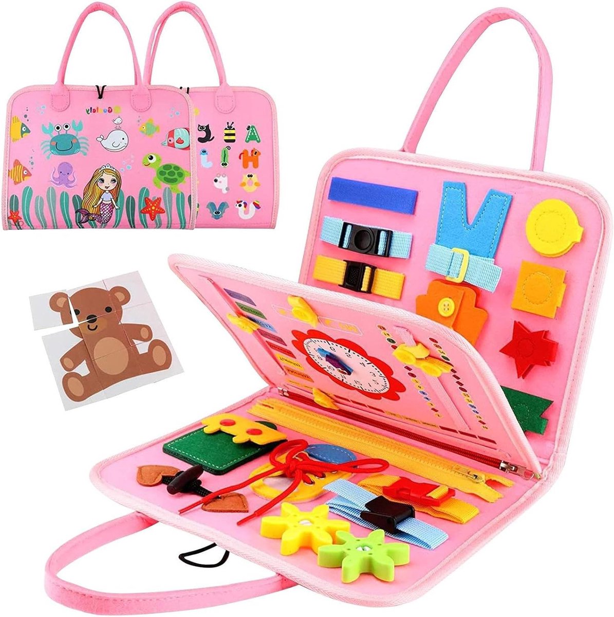 Activiteitenboek Vilt - Busy Board Peuter - Fijne Motoriek Leren - Veilig Vilt Materiaal - 28 x 23 cm - Roze