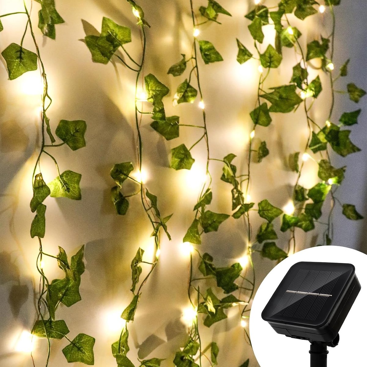 Lichtketting met bladeren - Groen - 10 m - Op zonne-energie met 100 LED's - Voor Buiten en Binnen