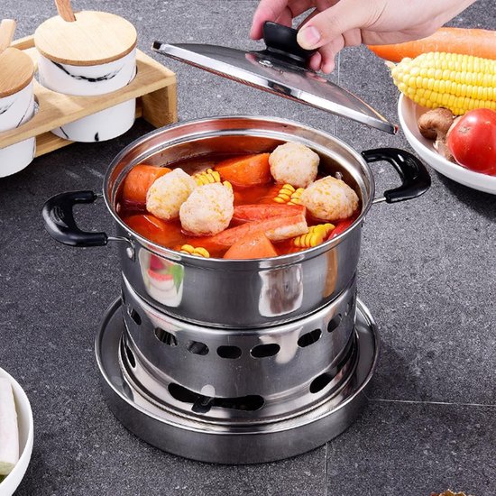 Roestvrij staal spirituskoker, draagbaar campingkooktoestel, campingkooktoestel, set, outdoor, camping, kooktoestel, spirituskoker, binnen, geschikt voor binnen en op de camping (instelbaar） van Merkloos — afbeelding 4