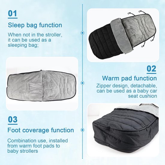 Voetenzak Kinderwagen - Baby Voetzak - Warmte Buiten - Ritssluiting Verwijderbaar - 90 x 33 cm - Zwart — afbeelding 2