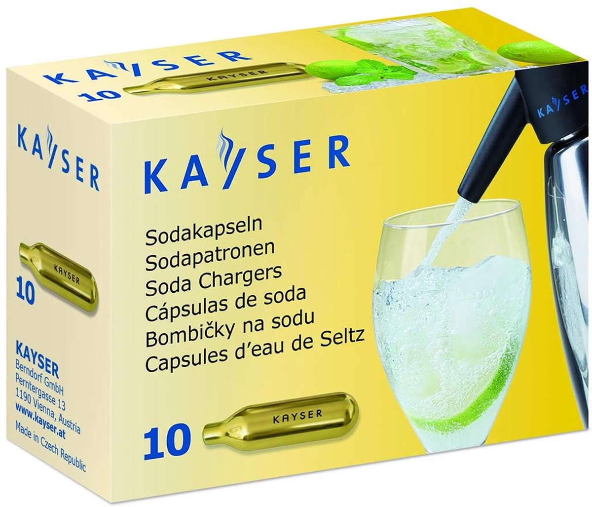 SnelShoppen - Kayser Navulsifon 7,5 g CO2 (E290) voor bubbels, 10 stuks, ideaal voor feesten, barbecues en thuisgebruik, voor uw sifon, kleurloos, hoo