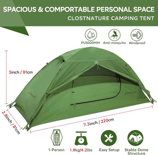 Campingtent voor 1/2/3/4 personen - waterdichte campingtent - licht met kleine verpakkingsgrootte - winddicht -3-4 seizoenen - fietstent, geschikt voor trekking - outdoor, wandelen - koepeltent — afbeelding 2