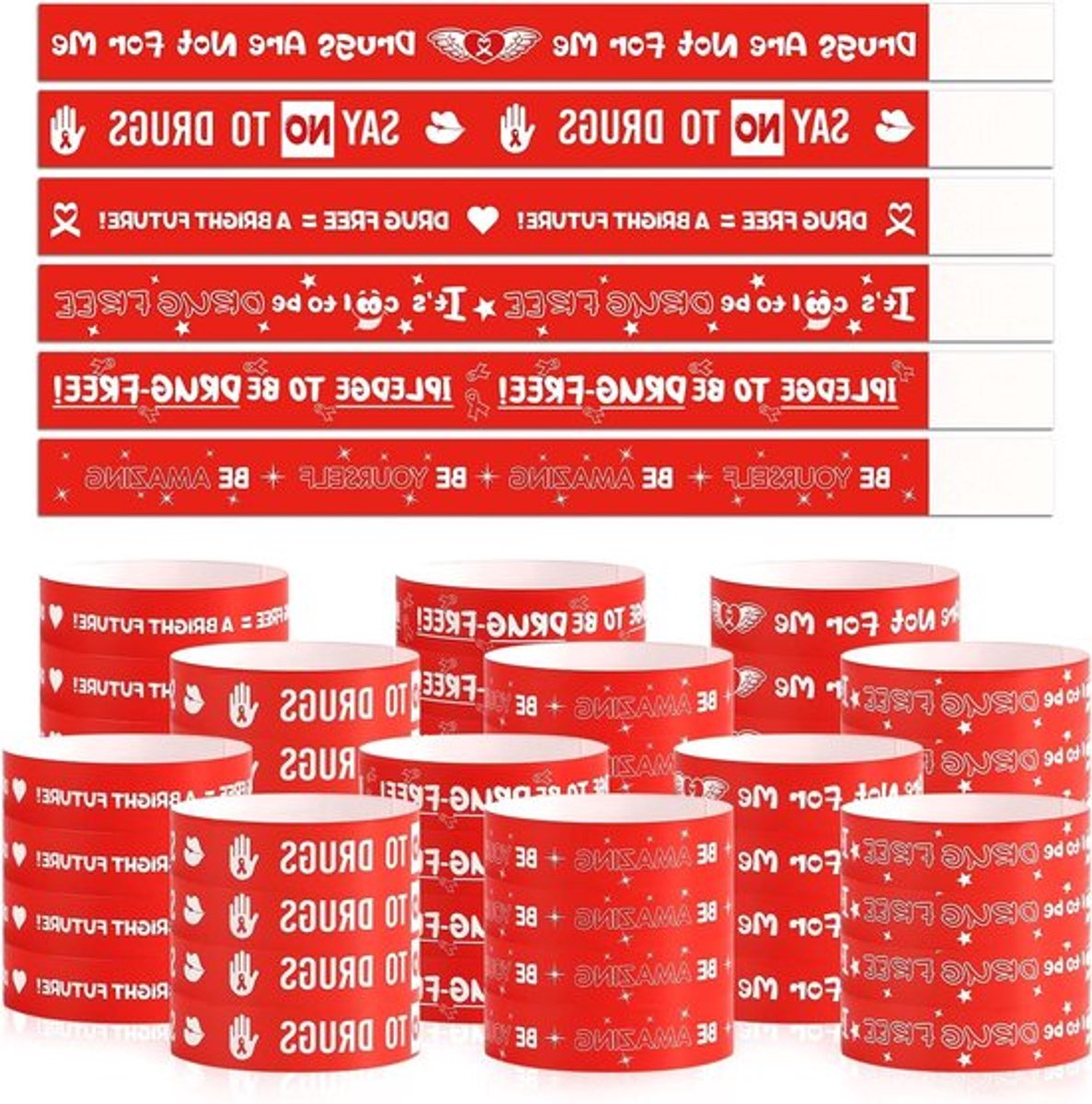 600 Stuks Rode Armbanden voor Drugsvrije Week, Bewustwordingsmateriaal en Geschenken voor Schoolactiviteiten en Goede Doelen