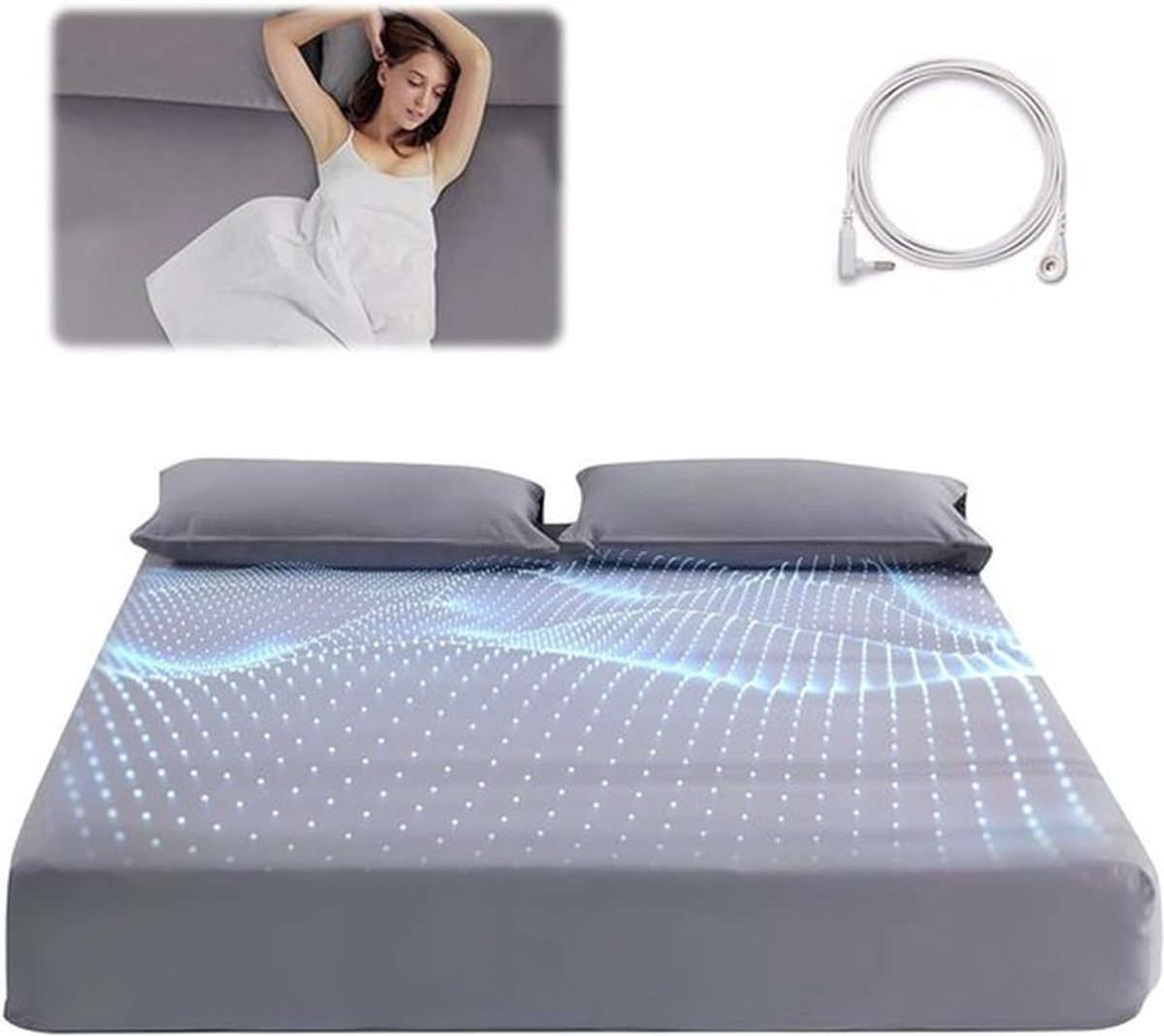 Aardingslaken en Aardingsmat voor Gezondheid, 5% Zilvervezel en 95% Biokatoen, Koninginmaat 153 x 203 cm, Natuurlijke Wellness en Aardse Energie