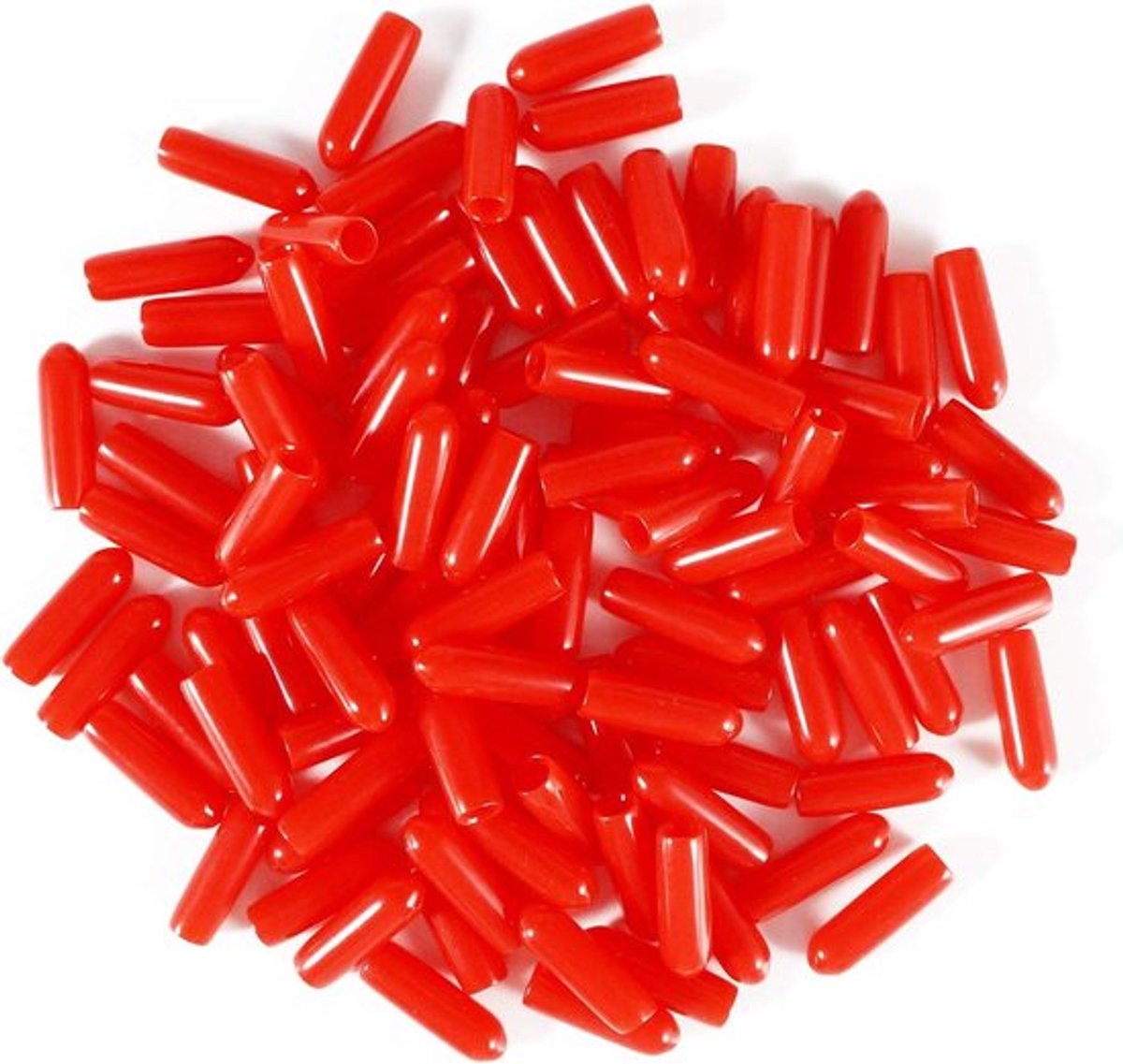 Dichte Beschermers voor Ronde Buizen van PVC en Rubber, 16mm Binnenmaat, 100 Stuks in Rood