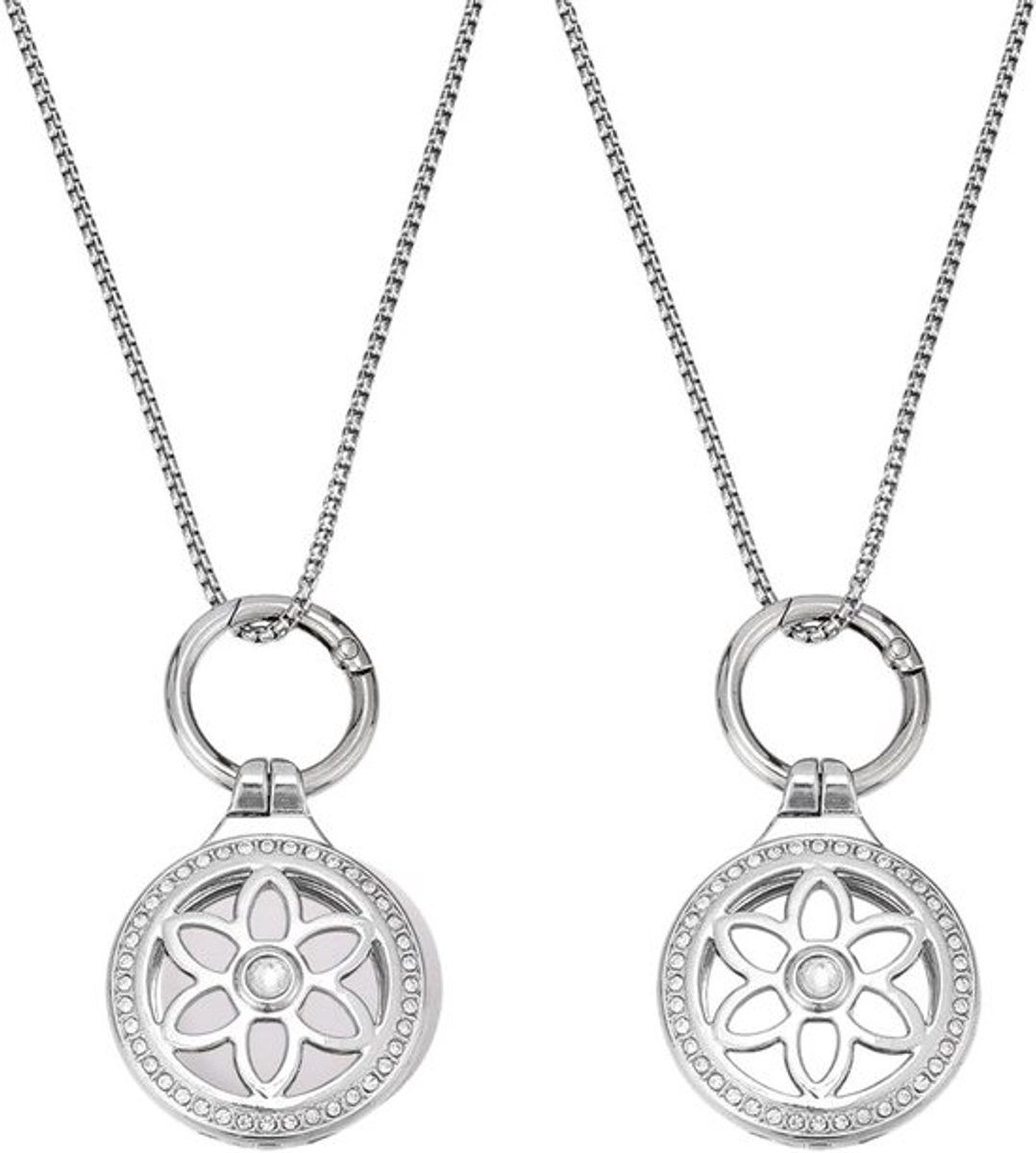 Set van 2 Verstelbare Tracker Holders en Kettingen, Draagbare Pendant met Sleutelhangers en Rhinestone Accenten, RVS, 6.5 cm, Perfect voor Sieraden en Accessoires