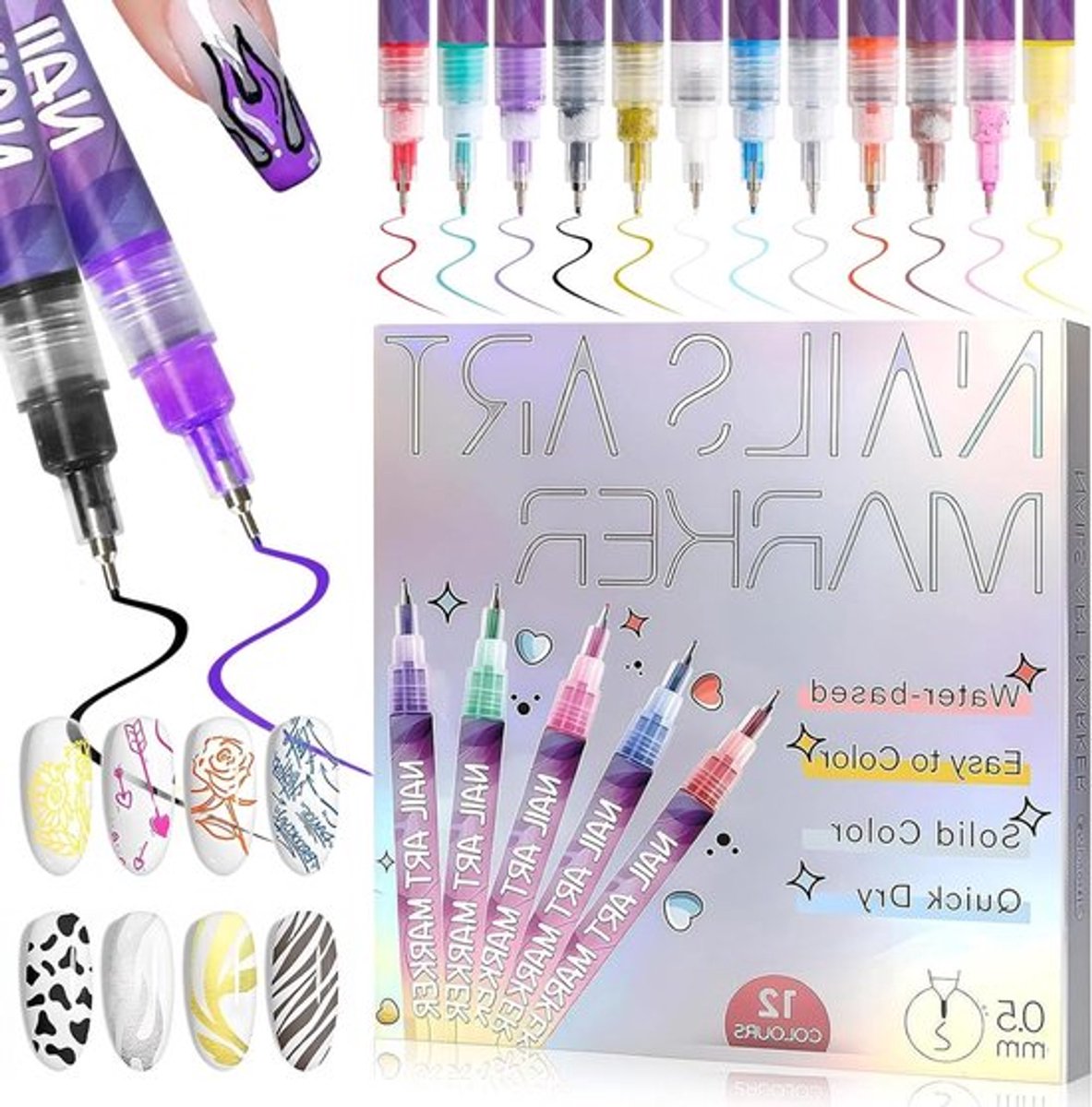 Professionele 3D Nail Art Pennenset met 12 Stuks, 0,5 mm Precisie Penselen voor Creatieve Nagelontwerpen en Manicure Tools voor DIY Nail Art en Tekenen