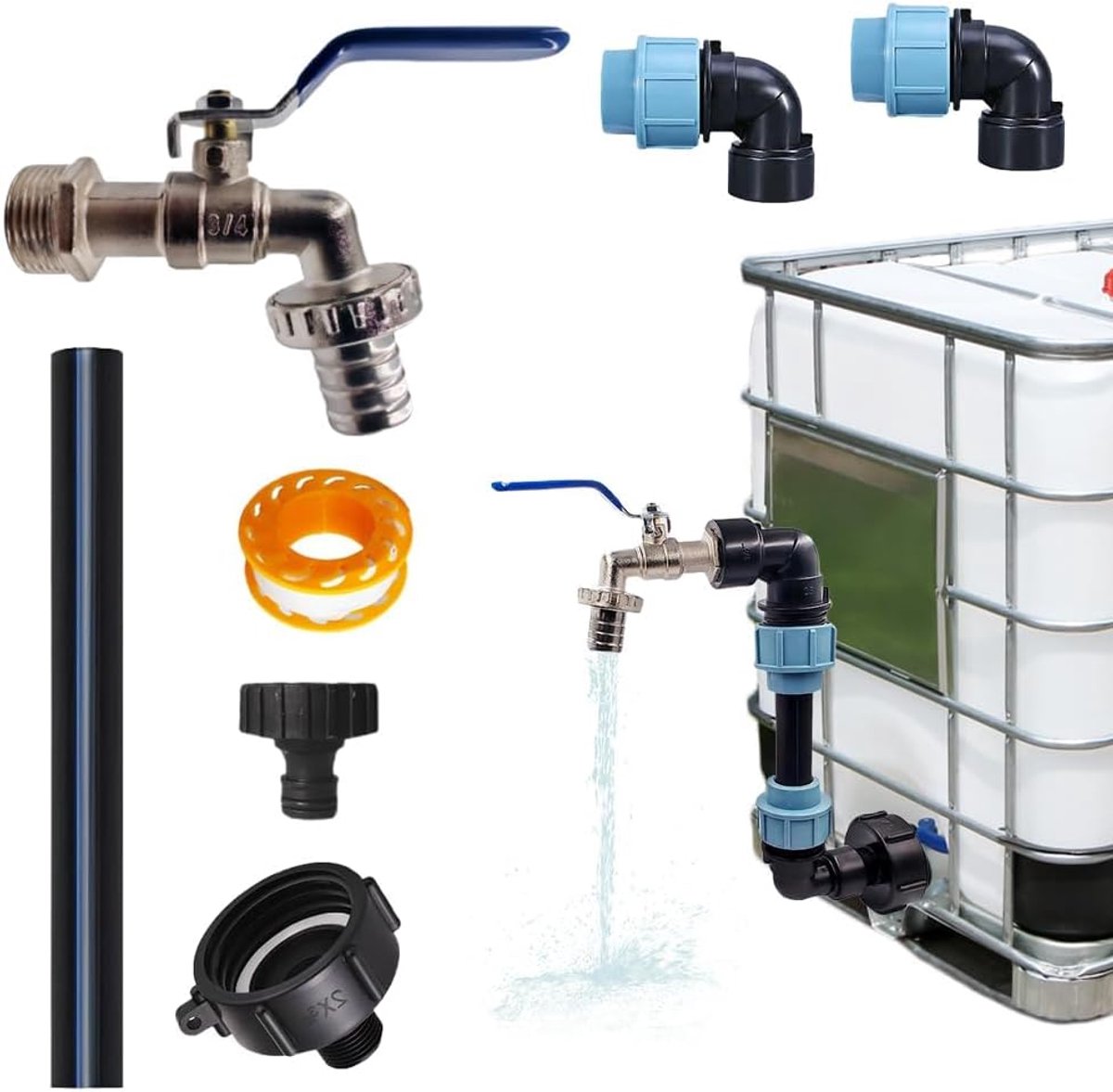 SnelShoppen - Gooseneck IBC Kraan 3/4 Inch Tap voor Regenwater Tank, Duurzaam Messing en PE, Ideaal voor Tuin, Camping, en Oliedrums