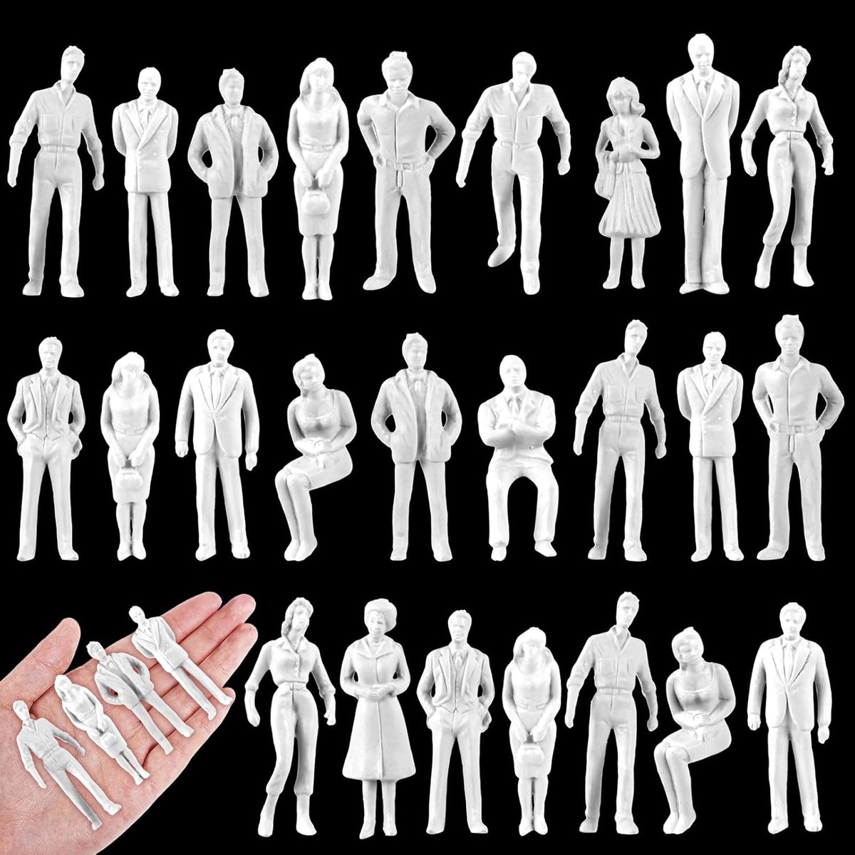 SnelShoppen - 30 stuks 1:25 schaal witte onbeschilderde mini mensenfiguren voor modeltreinen, architectonische diorama figuren, miniatuur mensen voor