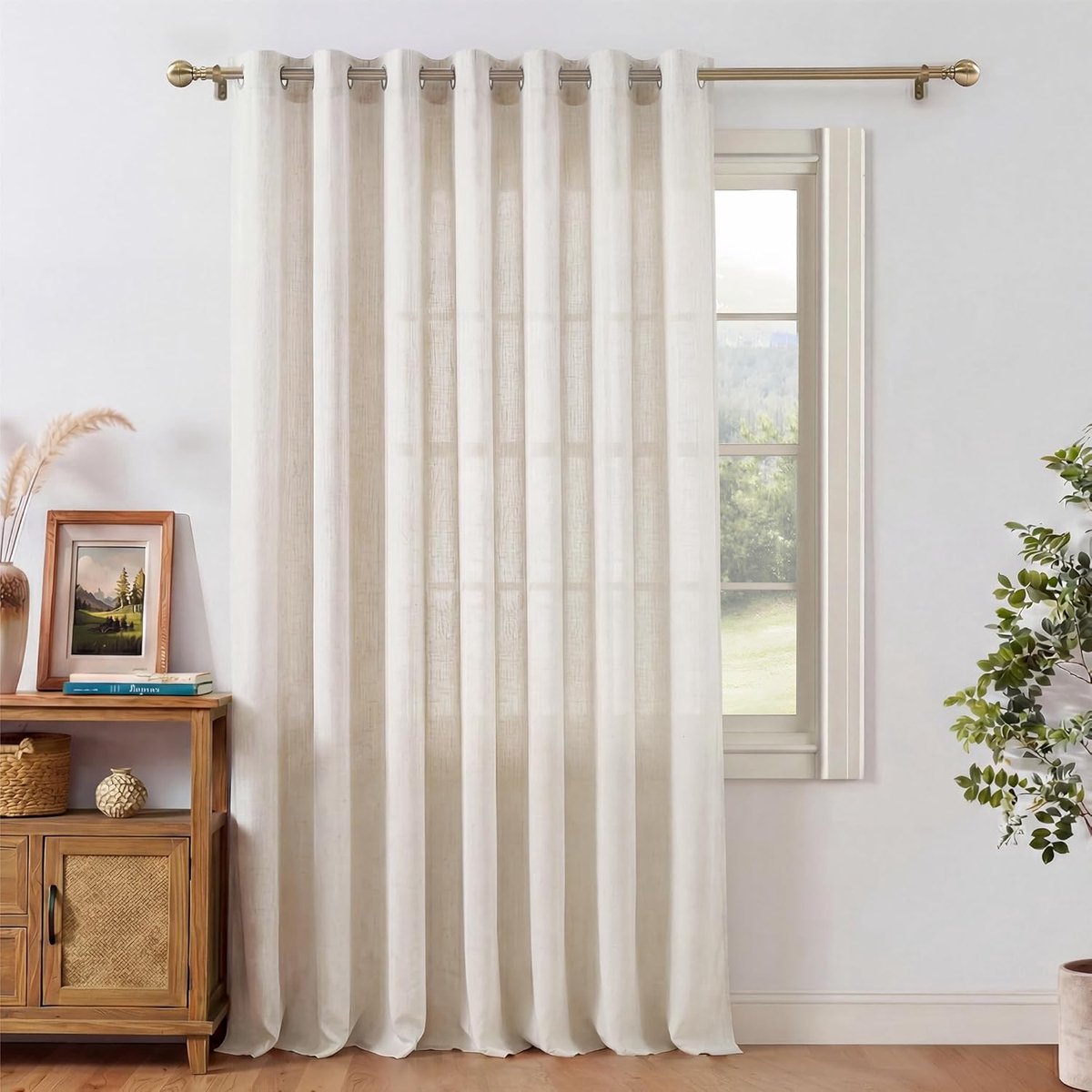 SnelShoppen - 3 Meter Linnen Look Ooglet Gordijnen, Grote Rustieke Semi-Transparante Gordijn Panelen voor Woonkamer/Slaapkamer, 300W x 260H cm (1 Pane