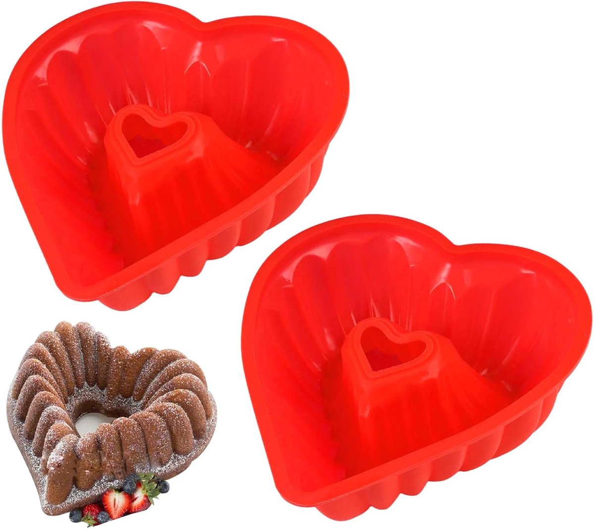 SnelShoppen - 2 Hartvormige Bakvormen, 20cm Siliconen Hartvormige Bakvormen, Rood | BPA Vrij, Vaatwasserbestendig, Voor Muffins, Cupcakes, Taarten, Mo