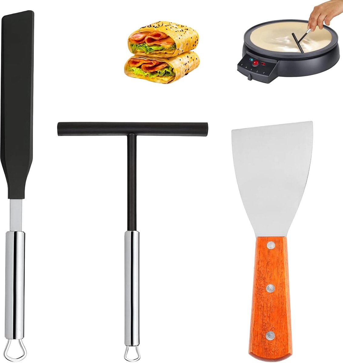 SnelShoppen - Set van 3 Pannenkoekenspatels en Dividers, Roestvrijstalen Grillspatel en Pannenkoekenspatel voor Perfecte Pannenkoeken in Keuken, Bakke