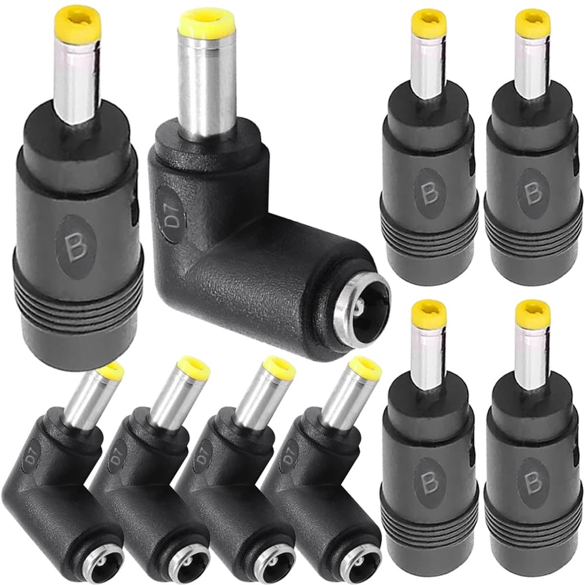 SnelShoppen - 5.5x2.1mm Vrouwelijk naar 4x1.7mm Mannelijk DC Voedingsconverter Adapter & 90 Graden Hoek DC Adapter voor Laptop, 10 Stuks