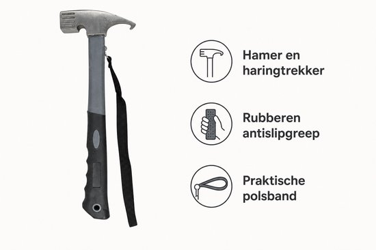 Campinghamer 16 oz met haringtrekker - 30 cm - staal en rubber — afbeelding 4