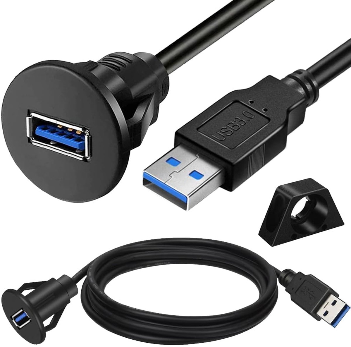 SnelShoppen - USB 3.0 Auto AUX Flush Mount Kabel, USB 3.0 Mannelijk naar Vrouwelijk Paneel Mount Verlengkabel voor Auto, Boot of Motor (3FT/1m)