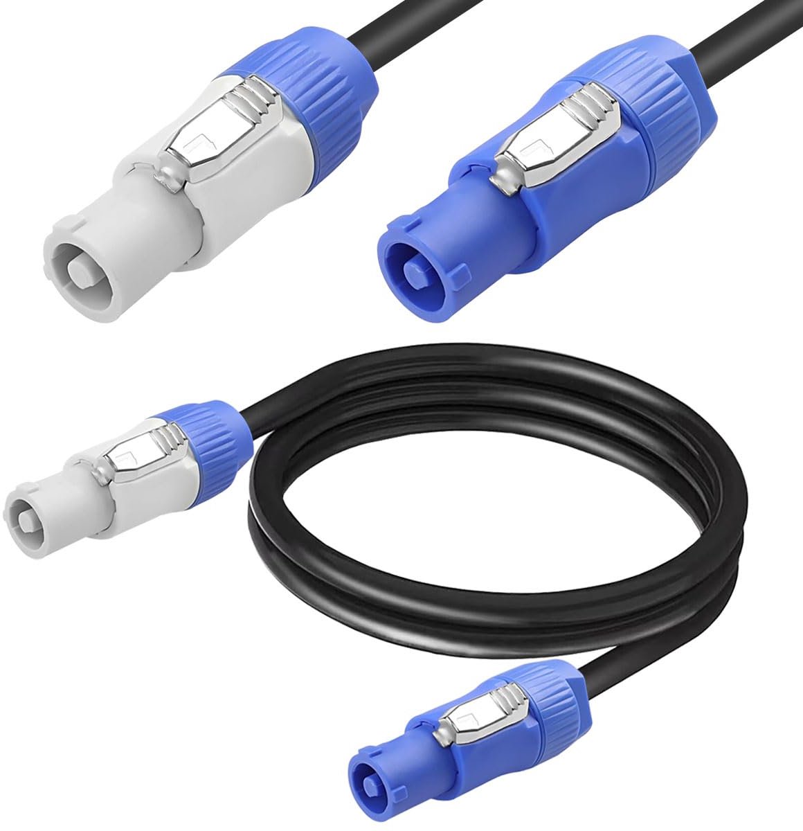 SnelShoppen - Powercon Verlengkabel 3 PIN Male naar Male, 1m Blauw naar Grijs, 3x 2.5mm², Geschikt voor LED Verlichting, Beweegbare Hoofdlichten, Gelu