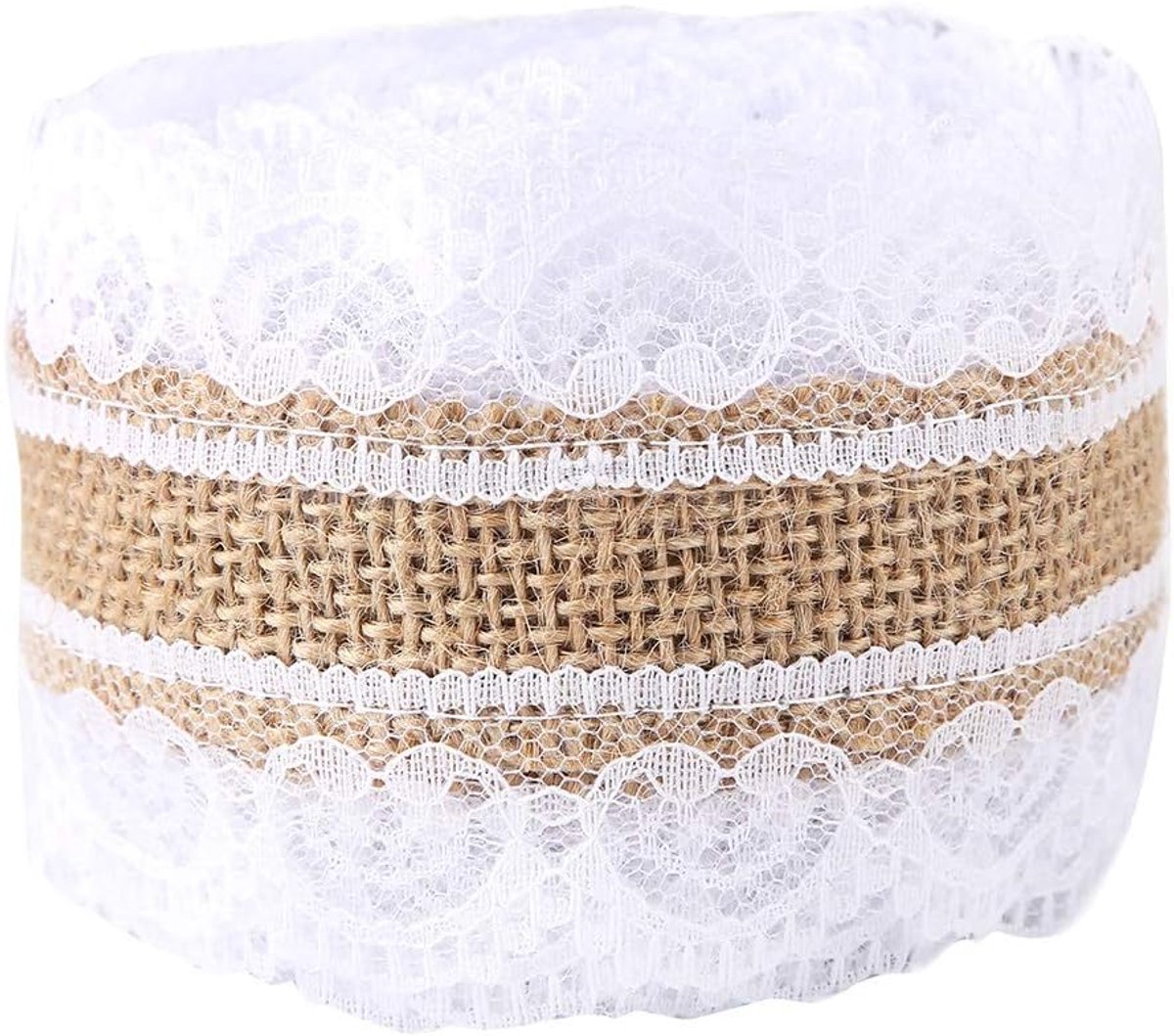 SnelShoppen - Jute Strik van Natuurlijke Kant en Burlap met Witte Kant voor Bruiloft, Feest, Thuisdecoratie - Milieuvriendelijk en Ademend