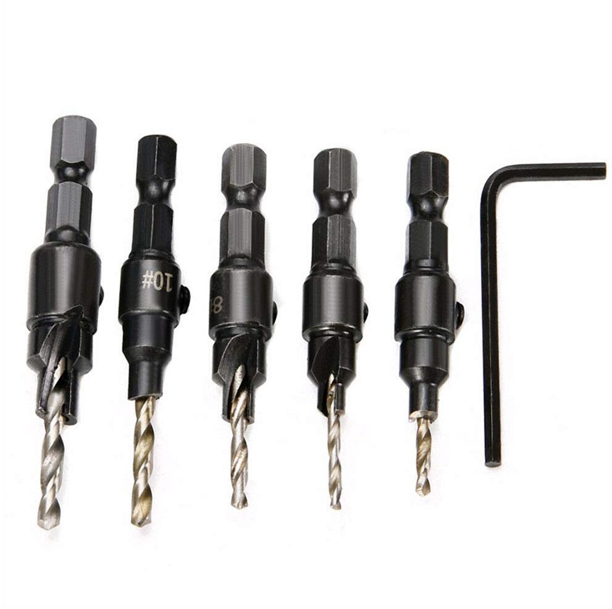 Verzinkboor Set - Houtboor Set - Houtbewerking - Eén Stap Proces - 5 Stuks - Zilver