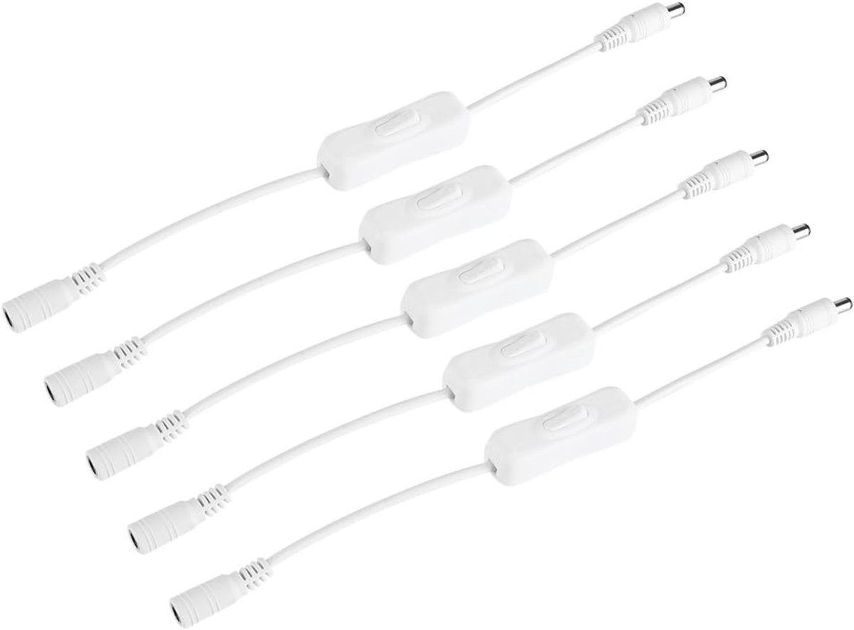 SnelShoppen - 5x DC Schakelaars 12V voor LED Strip Verlichting met Stekker - Handige In-Line Aan/Uit Schakelaar - Eenvoudig te Gebruiken - Geen Solder