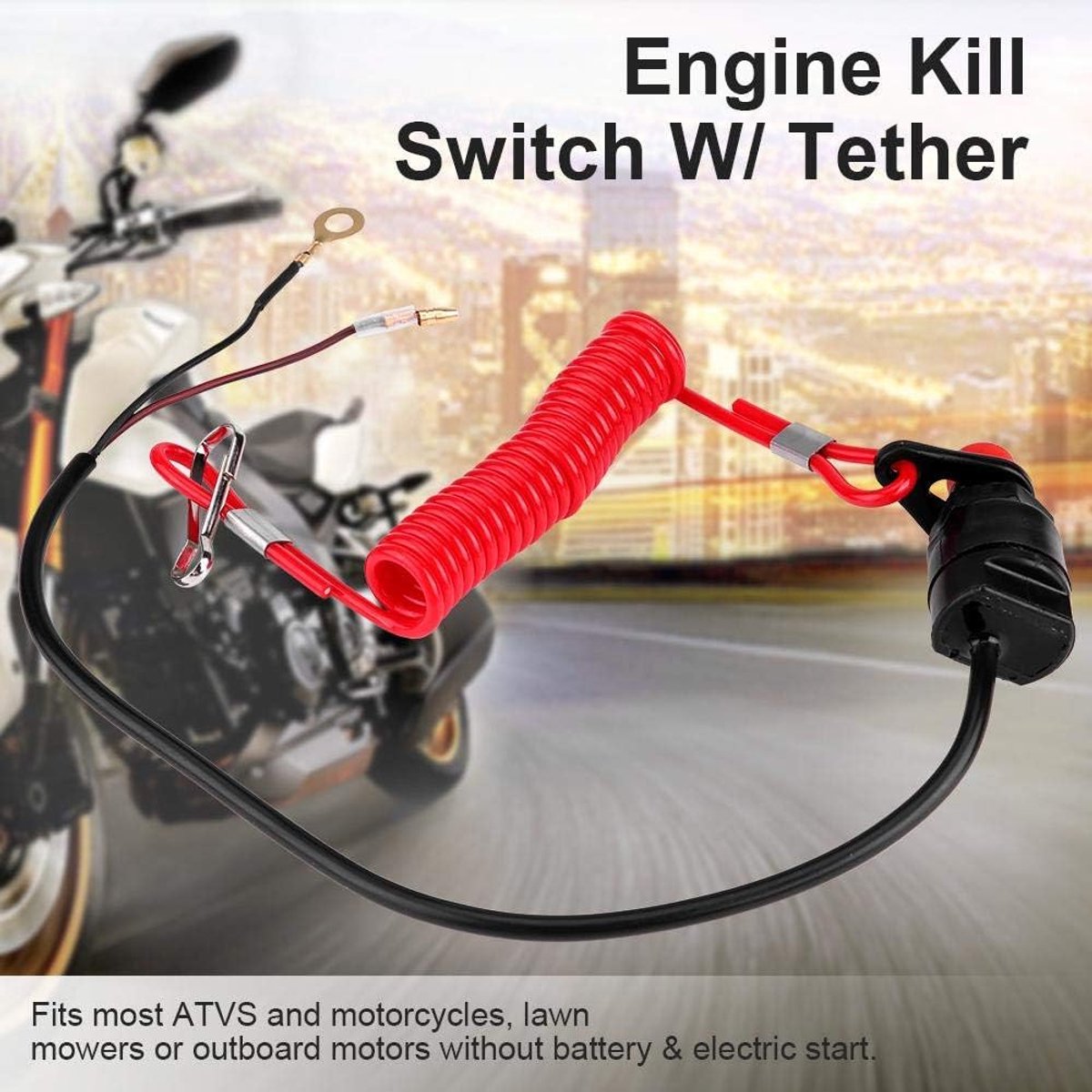 SnelShoppen - Universele Motor Stop Schakelaar, Veiligheidsuitschakelaar voor ATV's, Motorfietsen, Grasmaaiers en Buitenboordmotoren met Koord