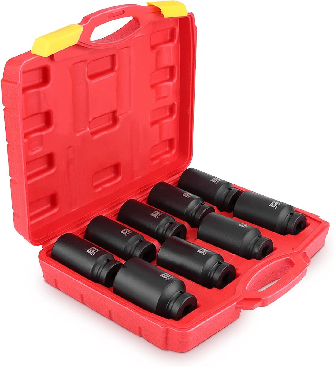 SnelShoppen - Impact Socket Set 9-delig 1/2 Inch Aandrijving Hub Moer Sleutelset 29mm tot 38mm Hoogwaardige Chrome Staal