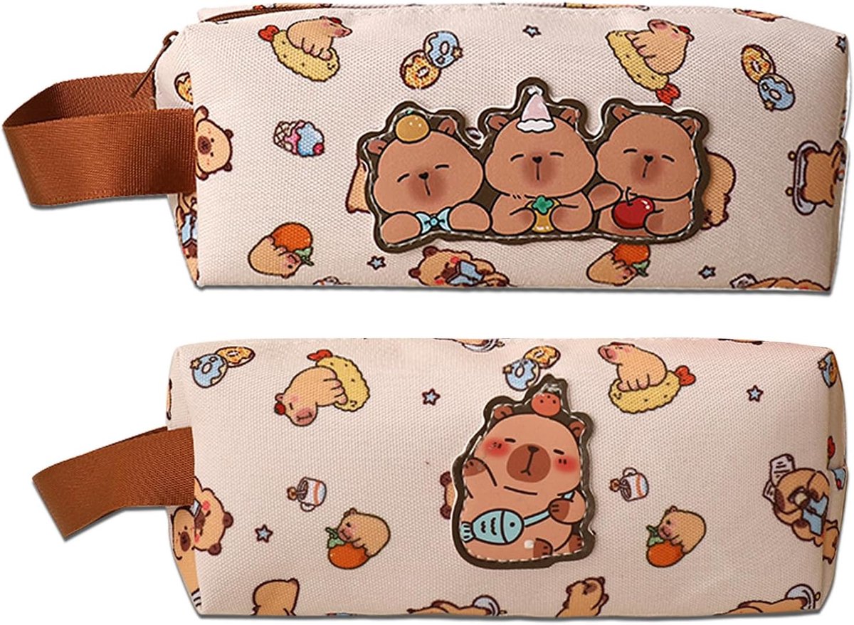 SnelShoppen - Capibara Pennenzak Set van 2, Kawaii Capybara Design, Duurzaam Canvas, Perfect voor Schoolspullen, Kantoor, Universiteit, Voor Tieners e