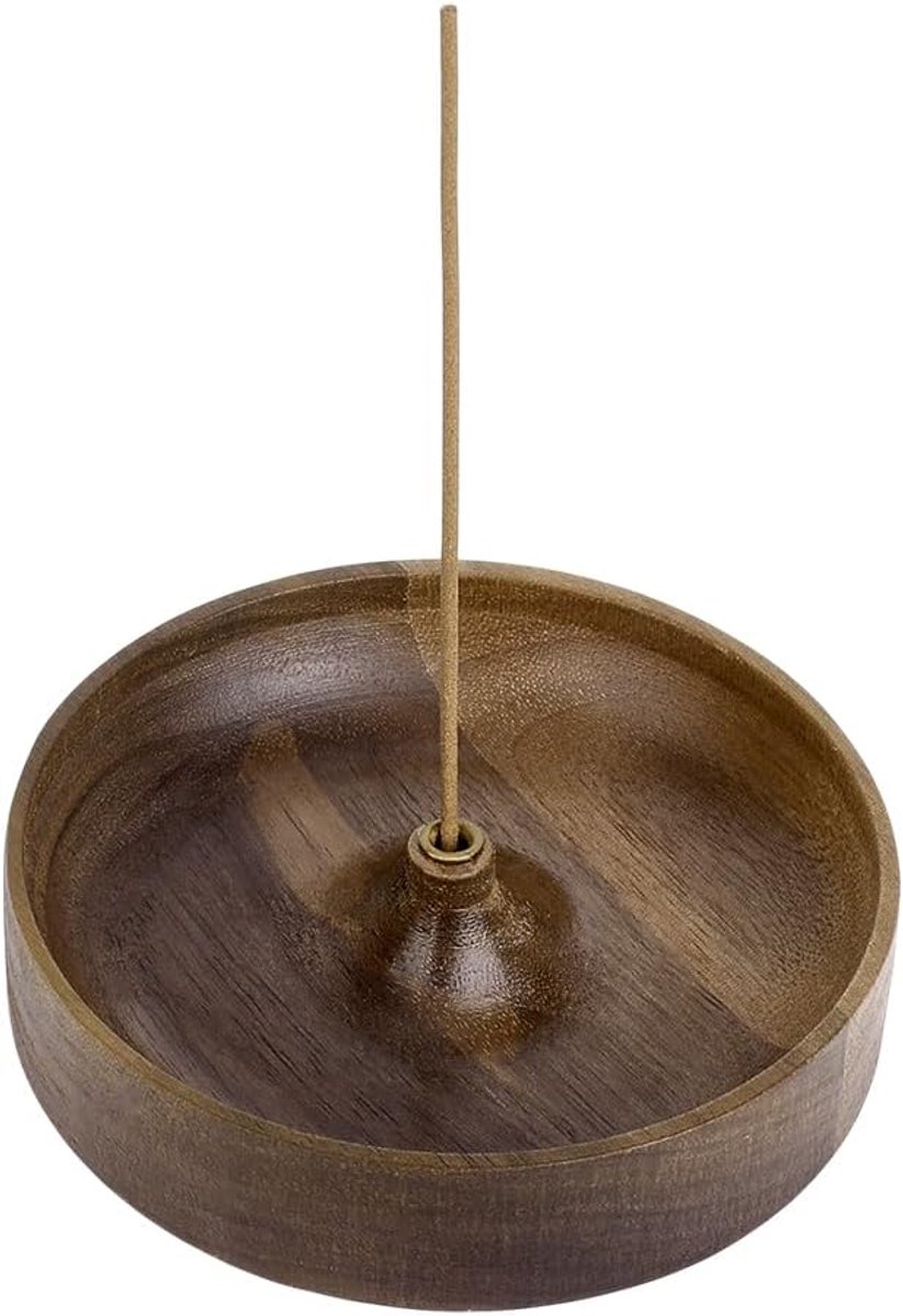 SnelShoppen - 90.5mm Houten Wierookhouder, Platte Ronde Aromatherapie Stokhouder, Compacte Zadelbruine Decoratie voor Yoga en Woonkamer