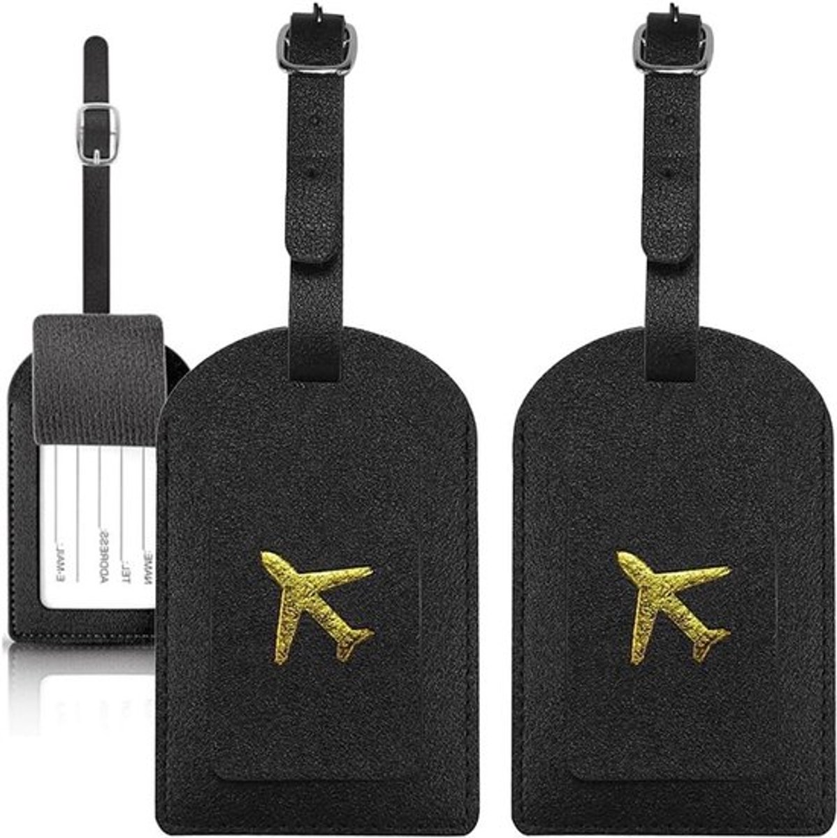 2-Pack Koffers met Naam ID Kaarten, Veilige Kofferlabels van PU Leer, Reisaccessoires voor Bagage en Rugzakken, Voorkom Verlies en Identificeer Jouw Bagage