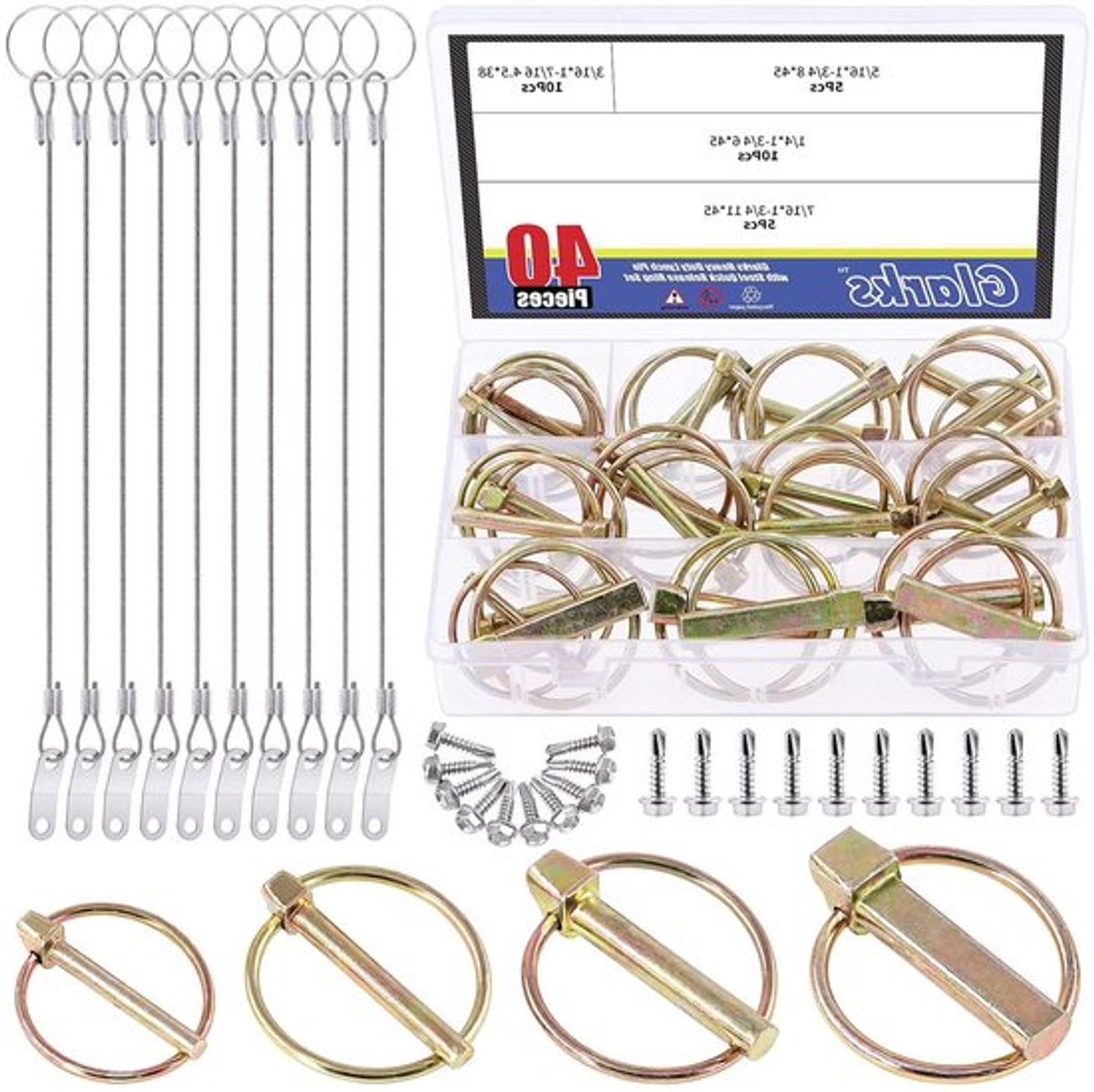50 Stuks Zware Lynchpinnen met Lanyard en Kabelset, Inclusief 30 Lynchpin Lock Clips en 10 RVS Sleutelkabels met Snelle Ontgrendeling voor Landbouwtractoren