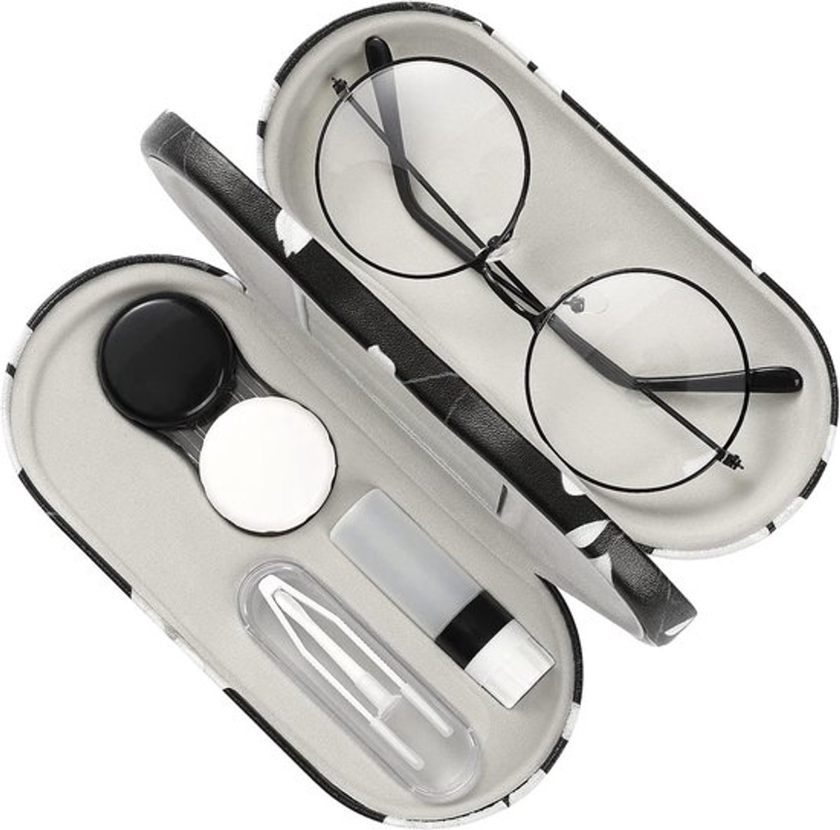 Dubbele Laag Bril Etui, 2 in 1 Zonnebril Doos, Contactlenzen Opbergtas met Spiegel, Lichtgewicht Reis Etui voor Dames en Heren, Ideaal voor Opbergen en Bescherming van Brillen