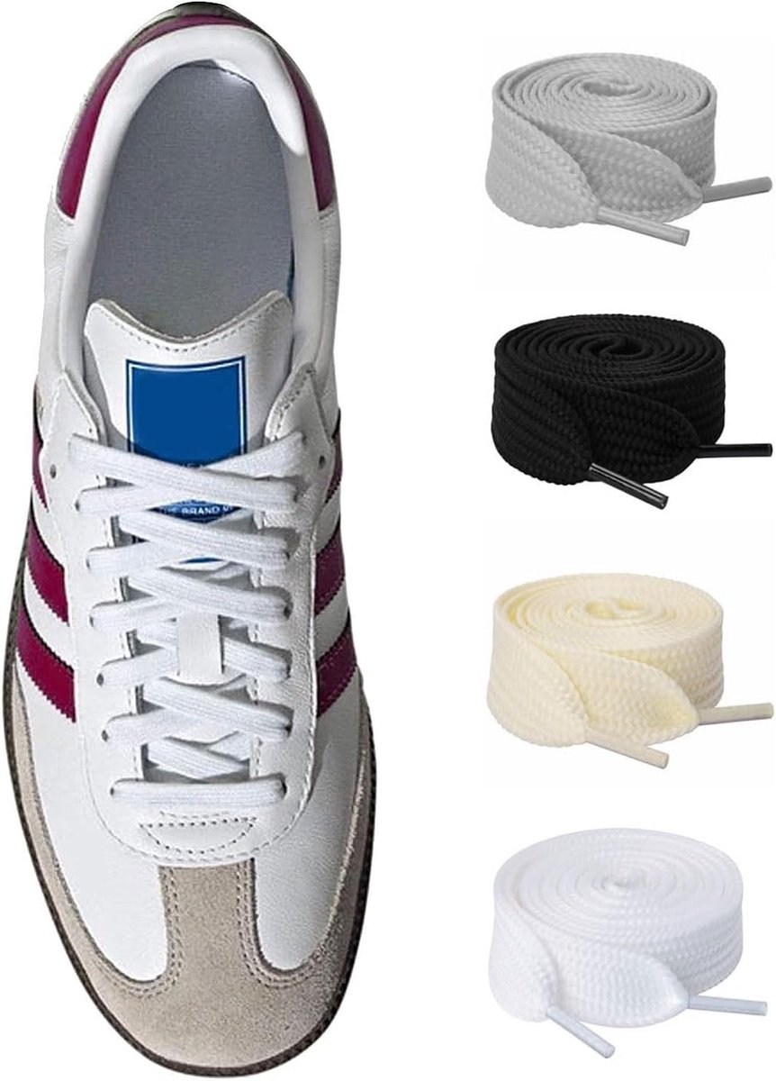 SnelShoppen - Pack van 4, 140cm Brede Lengte Platte Veters, Scheurvaste Vervangingsveters voor Sportschoenen, Casual Veters (Wit, Geel, Grijs, Zwart)