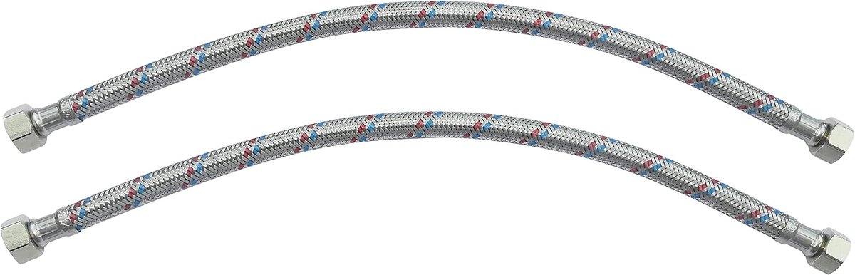 SnelShoppen - Set van 2 Flexibele Aansluitslangen 400 mm - 3/8" Vrouwelijk - Rvs Gewapend - Waterkraan Keuken Badkamer Sanitair